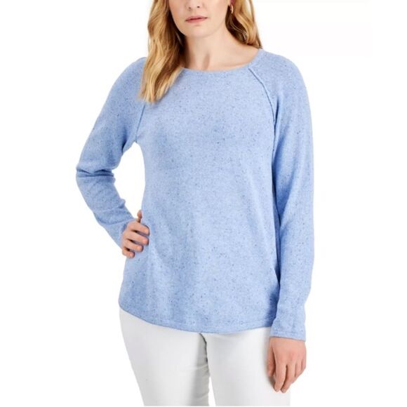 Karen Scott Size Small Light Blue HTHR Curve Hem Pullover Sweater - Picture 1 of 5